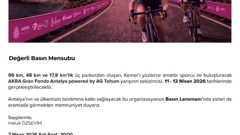 AKRA Gran Fondo Antalya powered by AG Tohum yarışının sekizincisi, 11-12 Nisan 2026 tarihlerinde gerçekleştirilecek